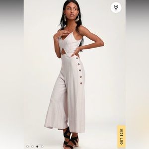 Lulus Taupe Tie-Back Cutout Culotte Jumpsuit